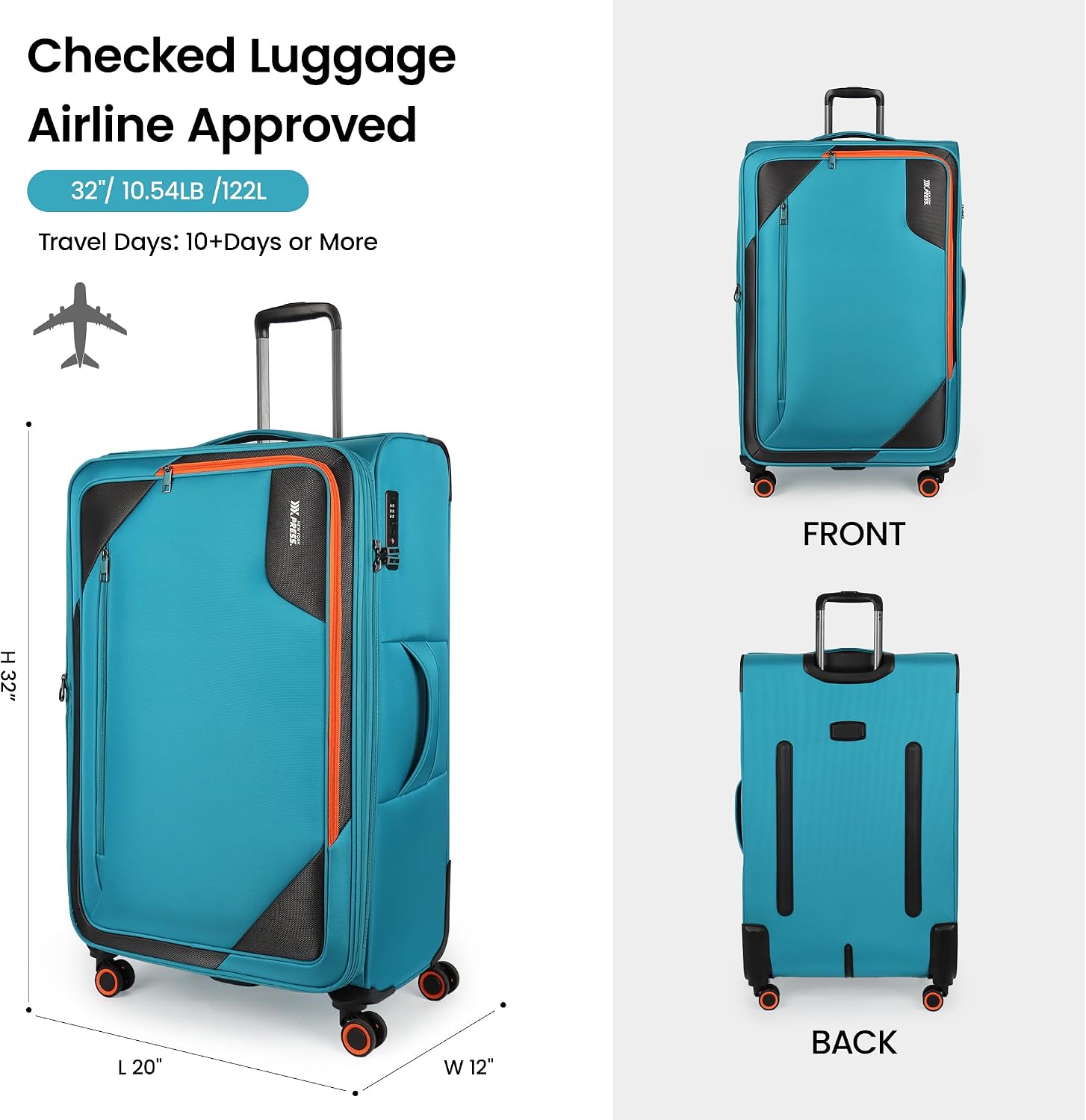 Suitcases w/Wheels 32 inch Luggage,Large Softside Suitcase - Image 3