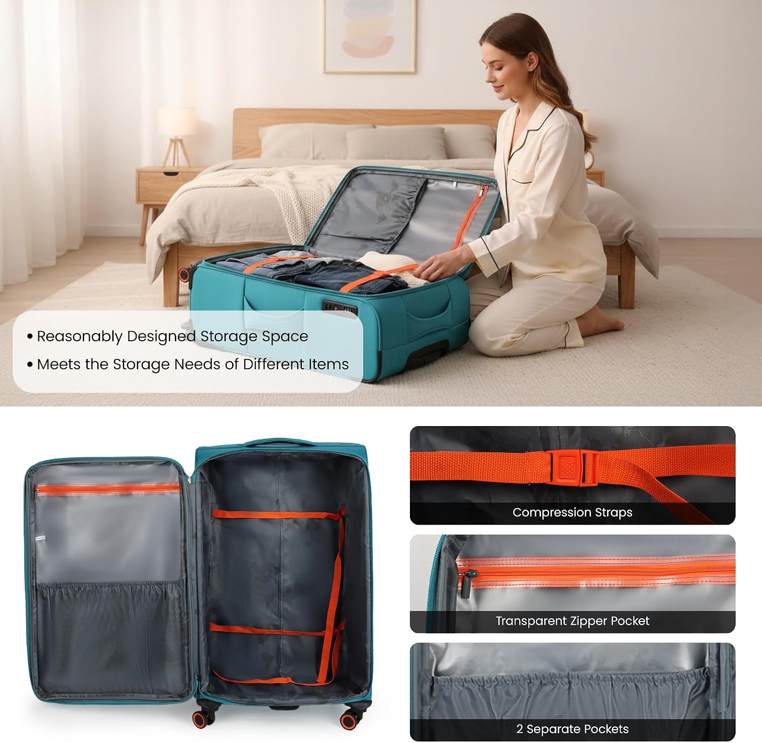Suitcases w/Wheels 32 inch Luggage,Large Softside Suitcase - Image 5